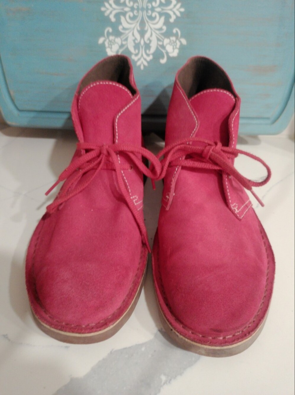 Women's Lace-Up Suede Ankle Desert Boots in Fuchsia Pink